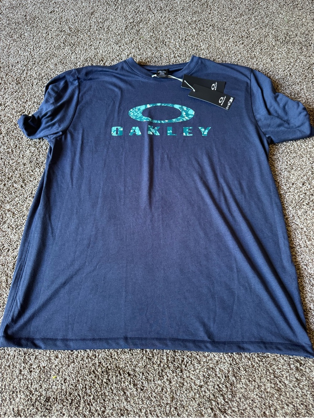 Oakley Men's Navy Tee with Teal Logo